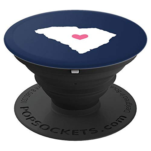 South Carolina Heart - Cute Pink   Navy Home State Map PopSockets Grip and Stand for Phones and Tablets