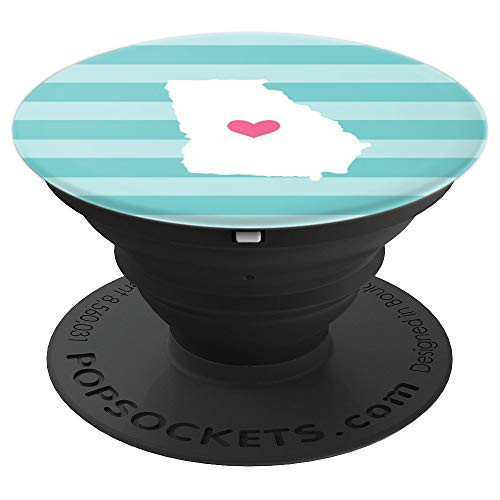 Georgia Heart - Cute Pink   Aqua Home State Map PopSockets Grip and Stand for Phones and Tablets