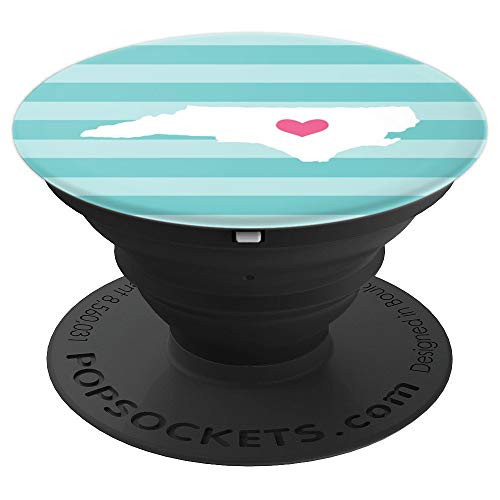 North Carolina Heart - Cute Pink   Aqua Home State Map PopSockets Grip and Stand for Phones and Tablets