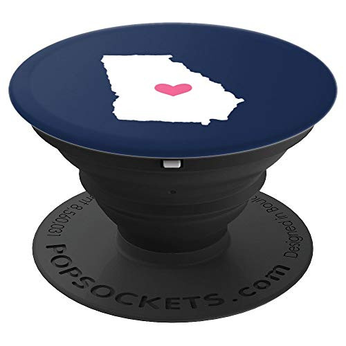 Georgia Heart - Cute Pink   Navy Home State Map PopSockets Grip and Stand for Phones and Tablets