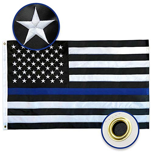 Feezen Thin Blue Line Flag 3x5 USA Flag with Brass Grommets  Embroidered Stars  Sewn Stripes  Black White and Blue American Flag Police Flag Honoring Law Enforcement Officers Feezen Thin Blue Line Flag 3x5 USA Flag with Brass Grommets  Embroidered Stars  Sewn Stripes  Black White and Blue American Flag Police Flag Honoring Law Enforcement Officers