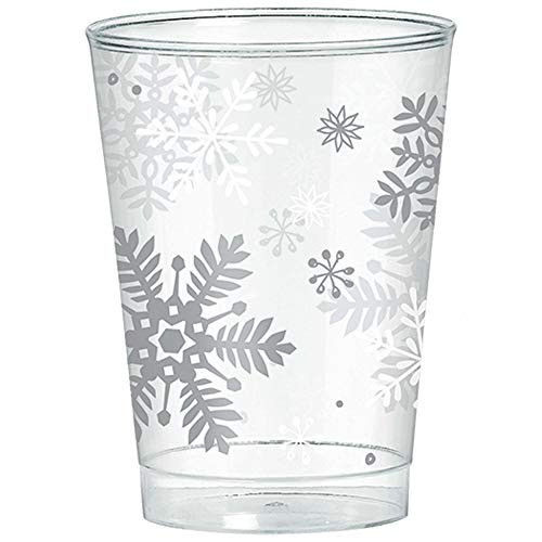Amscan Snowflake Tumblers, Christmas Cups, New Year's Eve Party Supplies, 10 oz, Clear, 40 Count