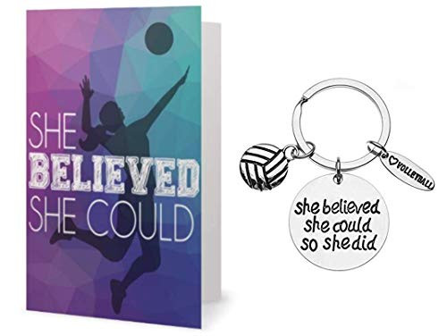 Volleyball Keychain   Card Gift Set - Girls Volleyball She Believed She Could So She Did Jewelry  Perfect Volleyball Gifts for Volleyball Players