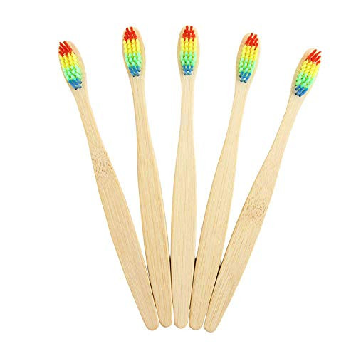 AMDXD Bamboo Toothbrush 5 Pack Rainbow Bamboo Toothbrush Eco Friendly Toothbrush Soft Bristle