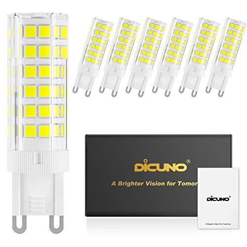 DiCUNO G9 Ceramic Base LED Light Bulbs  6W 60W Halogen Equivalent  550LM  Daylight White 6000K  G9 Base  G9 Bulbs Non-Dimmable for Home Lighting  6-Pack