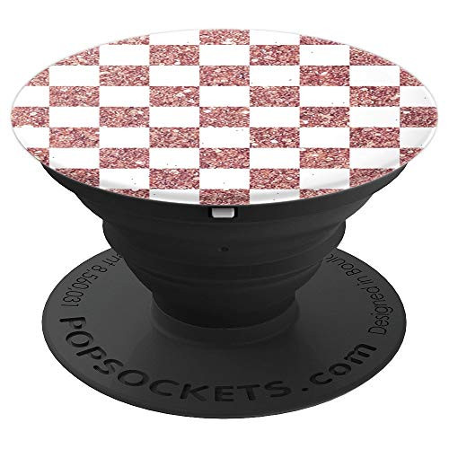 Checkered Rose Gold Pop Socket - Checkerboard Pattern Design PopSockets Grip and Stand for Phones and Tablets