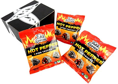 Gustaf s Dutch Licorice Hot Pepper Fire Trucks  5-29 oz Bags in a BlackTie Box Pack of 3