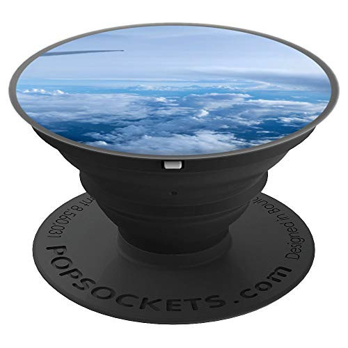 Airplane Seat View Out Window Clouds Wing Plane Travel Sky PopSockets Grip and Stand for Phones and Tablets
