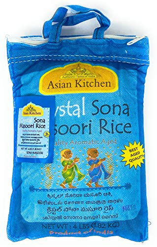 Asian Kitchen Crystal Sona Masoori Aged Rice 4lbs Pound Bag 1-81kg Short Grain Rice ~ All Natural   Gluten Free   Vegan   Indian Origin   Export Quality