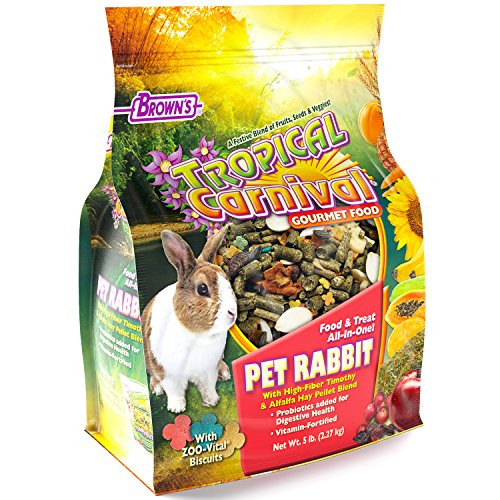 F-M- Brown s Tropical Carnival Gourmet Pet Rabbit Food with High-Fiber Timothy and Alfalfa Hay Pellets  5-lb Bag - Probiotics for Digestive Health  Vitamin-Nutrient Fortified Daily Diet
