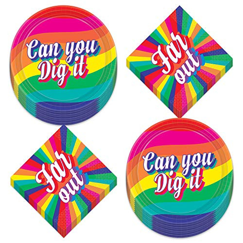 70 s Decades Party Supplies - Can You Dig It Paper Dessrt Plates and Far Out Beverage Napkins Serves 16 70 s Decades Party Supplies - Can You Dig It Paper Dessrt Plates and Far Out Beverage Napkins Serves 16