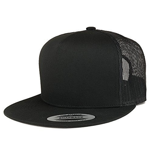 Trendy Apparel Shop Flexfit Brand 5 Panel Classic Trucker Flatbill Mesh Snapback Cap - Black