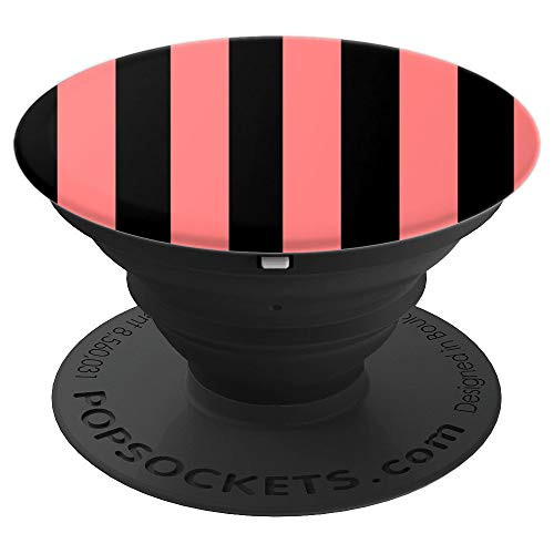 Chic Classic Coral   Black Striped PopSockets Grip and Stand for Phones and Tablets