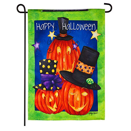 Evergreen Flag Indoor Outdoor Decor for Homes Gardens and Yards Jack-O-Lantern Trio Solar LED Garden Flag