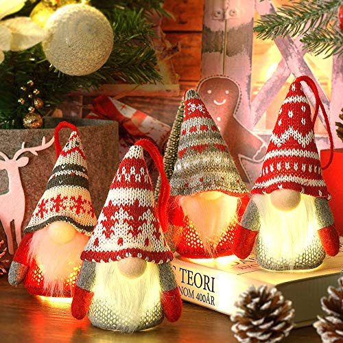 Gnome Christmas Ornaments with LED Light Handmade Swedish Tomte Xmas Gnomes Plush Doll Scandinavian Santa Elf Table Ornaments Lighting Hanging Christmas Tree Decorations Home Decor 4 Pack Red Gnome Christmas Ornaments with LED Light Handmade Swedish Tomte Xmas Gnomes Plush Doll Scandinavian Santa Elf Table Ornaments Lighting Hanging Christmas Tree Decorations Home Decor 4 Pack Red