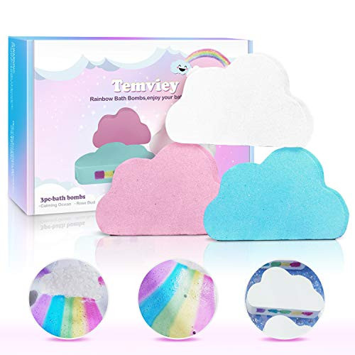 Rainbow Bath Bomb Gift Set - 3 Large Organic Bath Bombs for Women? Gentle and Kid Safe Bubble Spa to Moisturize Skin  Great for Christmas Gifts for Women and Kids