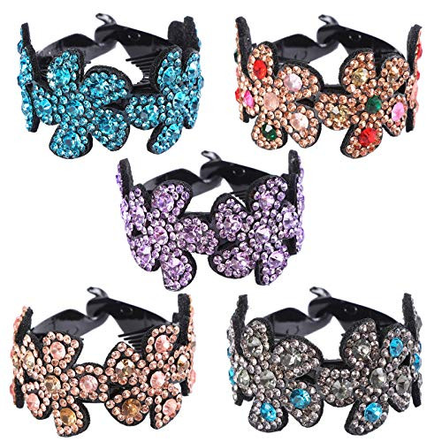 Claws Hair Rhinestone Bun Holders - Crystal Hairpin Half-balloon Expanding Hair Ponytail Holder Clips for Woman and Girls Hair AccessoriesFlower 5 Color-S