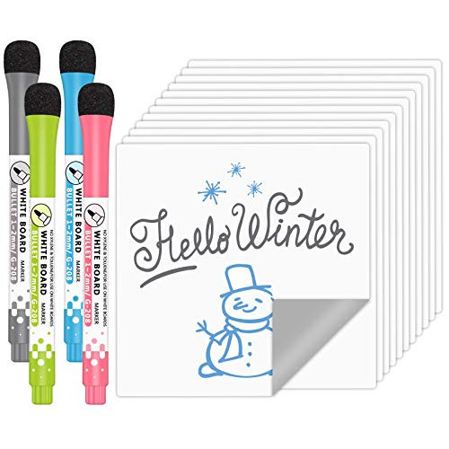 12 Pack Dry Erase Sticky Notes with 4 Magnetic Fine Tip Markers with Erasers  Reusable Whiteboard Sticker Dry Erase Board Paper Sheets DIY Dry Erase Paper Film for Office  Classroom  Home  Kid