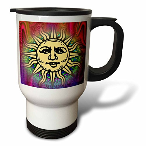 3dRose "Sun Symbol with Pretty Fractal and Abstract Digital Art" Travel Mug, 14 oz, Multicolor