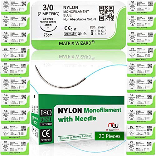 3-0 Sterile Sutures Thread with Needle 20PK Non-Absorbable - Surgical Suture Practice Kit  Medical  Nursing  EMT  PA  Dental  Veterinary Student s Hospital Training Set  Taxidermy