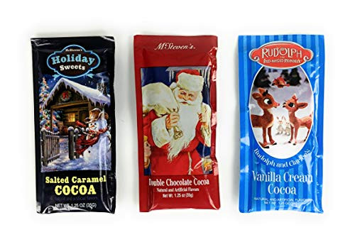 Salted Caramel Cocoa  Vanilla Cream Cocoa and Double Chocolate Cocoa Set of SIX Single Serve Packets - Great Gourmet Gift or Stocking Stuffer
