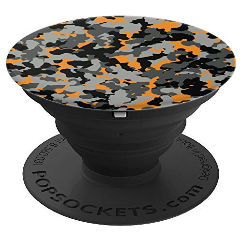 Classic Veteran Grey Orange Black fancy camo camouflage PopSockets Grip and Stand for Phones and Tablets