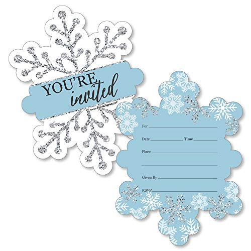 Big Dot of Happiness Winter Wonderland - Shaped Fill-in Invitations - Snowflake Holiday Party and Winter Wedding Invitation Cards with Envelopes - Set of 12