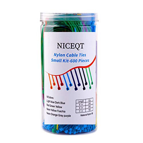 Colored Zip Ties Kit - 600 Nylon Cable Ties  Multi Purpose Self Locking Adjustable Cord Ties 6 8 11 Inch Fastening Wire Ties
