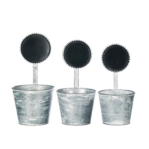 Set of 3 Assorted Sullivans Galvanized Metal Pots with Round Chalkboard Labels