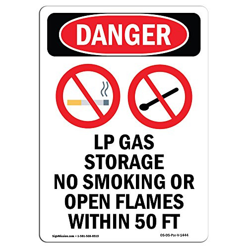 OSHA Danger Sign - LP Gas Storage No Smoking   Choose from  Aluminum  Rigid Plastic Or Vinyl Label Decal   Protect Your Business  Construction Site  Warehouse   Shop Area    Made in The USA