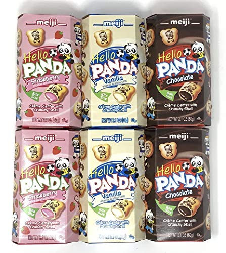 Meiji Hello Panda Cookies Variety Pack of 3 flavors Chocolate  Vanilla  Strawberry 2 of each  total of 6