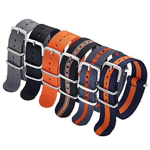 Carty NATO Watch Straps 22mm 6 Pack Nylon Watch BandsGrey Black Orange Multi-Color Combinations