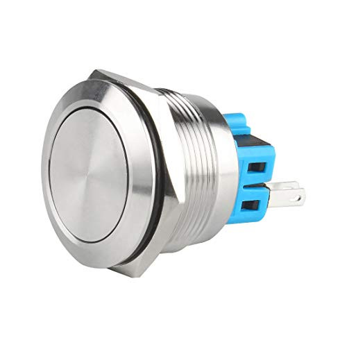 Andux Land Momentary Switch 12V Metal Push Button Switch Flat Head JSANKG-15 25mm