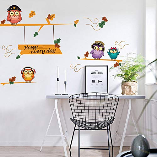 WEWINLE Cartoon owl Wall Decal Animal Wall Stickers DIY Mural Art Decoration for Living Room Bedroom Kitchen Nursery Home Decor Cartoon owl-2