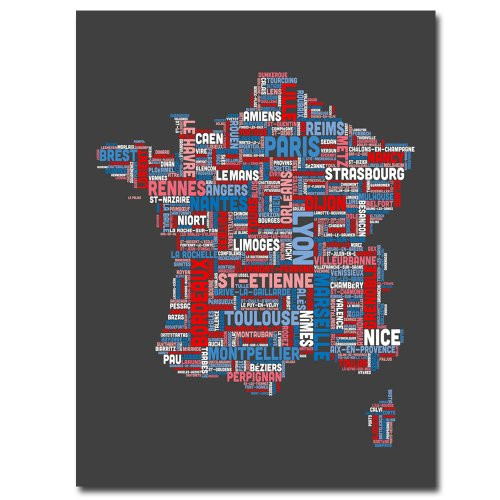 Trademark Fine Art France City Text Map by Michael Tompsett, 18x24-Inch Canvas Wall Art Trademark Fine Art France City Text Map by Michael Tompsett, 18x24-Inch Canvas Wall Art