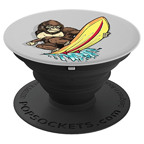 Gorilla Animal Surfer Surfboard Wave Pop Socket PopSockets Grip and Stand for Phones and Tablets