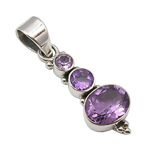 SilverStarJewel Amethyst 3 Stone Pendant 1-4 925 Sterling Silver Women Engagement SilverStarJewel Amethyst 3 Stone Pendant 1-4 925 Sterling Silver Women Engagement