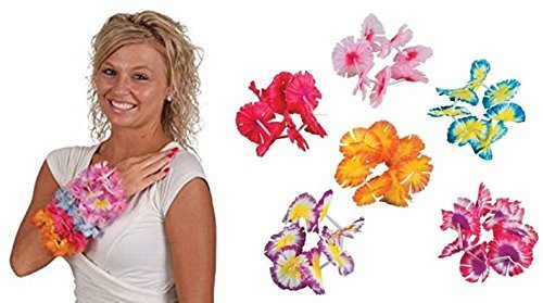 Luau - Two Tone Jumbo Maui Flower Leis Bracelets - 12 Pairs