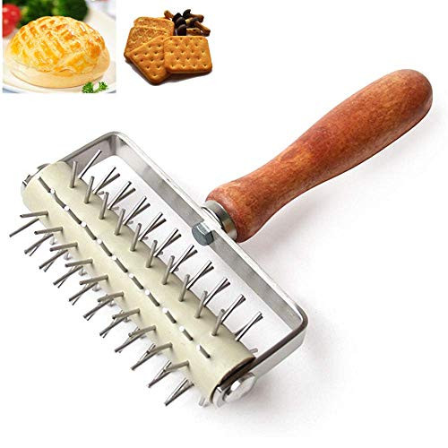 Stainless Steel Pizza Dough Roller Docker Time-Saver Pizza Dough Roller Docker with Wood Handle  Pizza Bread Pin Puncher Pizza Wheel  for Pizza Cookie Cake Pie Pastry Bread Dough