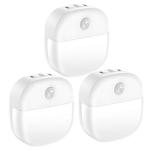 AMIR Upgraded Version Motion Sensor Light  3 Modes Battery-Powered LED Night Light  Wall Light  Closet Lights  Safe Lights for Stairs  Hallway  Bathroom  Kitchen  Cabinet White - Pack of 3
