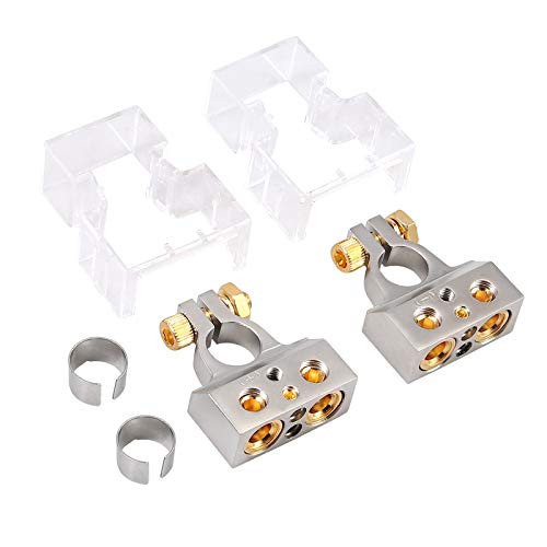 VinTeam Car Battery Terminal Connectors Kit 0-4-8 Or 10 Gauge AWG Positive   Negative Battery Terminal Clamp and Shims Pair-- Battery Terminals for Car Auto Caravan Marine Boat Motorhome