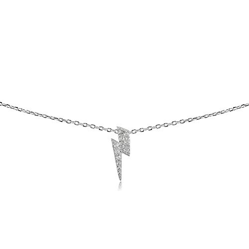 GemStar USA Sterling Silver Cubic Zirconia Lightning Bolt Dainty Choker Necklace GemStar USA Sterling Silver Cubic Zirconia Lightning Bolt Dainty Choker Necklace