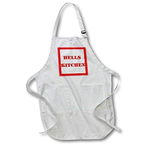 3dRose apr_62622_1 Hells Kitchen New York-Full Length Apron with Pockets, 22 by 30-Inch, White
