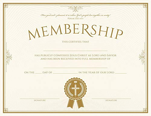 Certificate of Membership - Church Membership - Premium Stock - Gold Foil Embossed - 8-5 x 11 - NIV - Package of 6