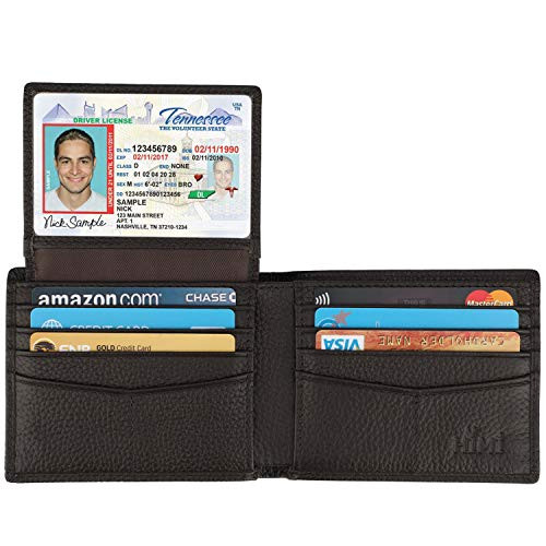 Wallet for Men-Genuine Leather RFID Blocking Bifold Stylish Wallet With 2 ID Window Coffee-Pebble Leather