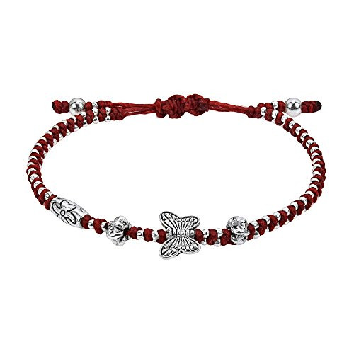 AeraVida Handmade Tropical Butterfly Red Cotton Wax Rope Adjustable Wrist Pull Bracelet AeraVida Handmade Tropical Butterfly Red Cotton Wax Rope Adjustable Wrist Pull Bracelet