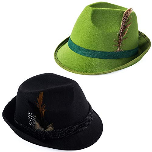 Tigerdoe Oktoberfest Hats - German Alpine Hat - Bavarian Hat with Feather 2 Pack