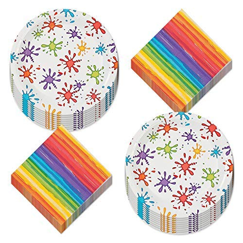 Art Party Supplies - Paint Splatter Paper Dinner Plates and Striped Luncheon Napkins Serves 16 Art Party Supplies - Paint Splatter Paper Dinner Plates and Striped Luncheon Napkins Serves 16