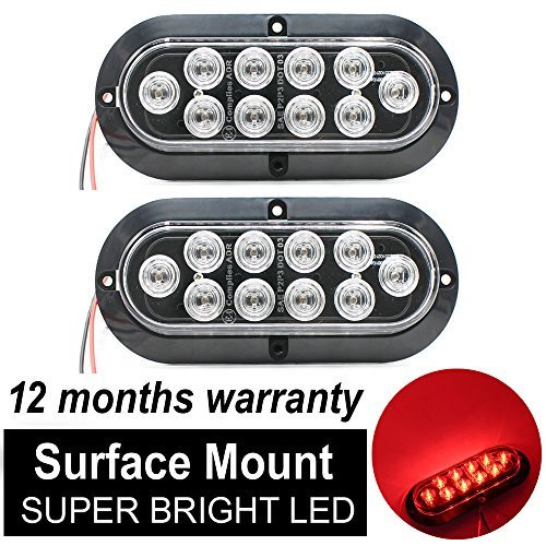 TMH  Pack of 2 6 Inch 10 LED Surface Mount Oval Clear Lens-Red Light Turn Signal Side Marker Tail LED Light for Truck Trailer Trail Bus 12V DC