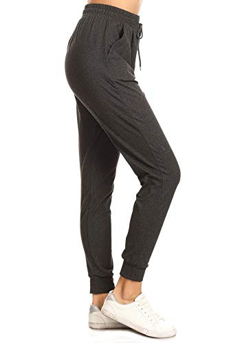 Leggings Depot JGA2-HDARKCHARCOAL-XL Heather Dark Charcoal Solid Jogger Track Pants w-Pockets  XL